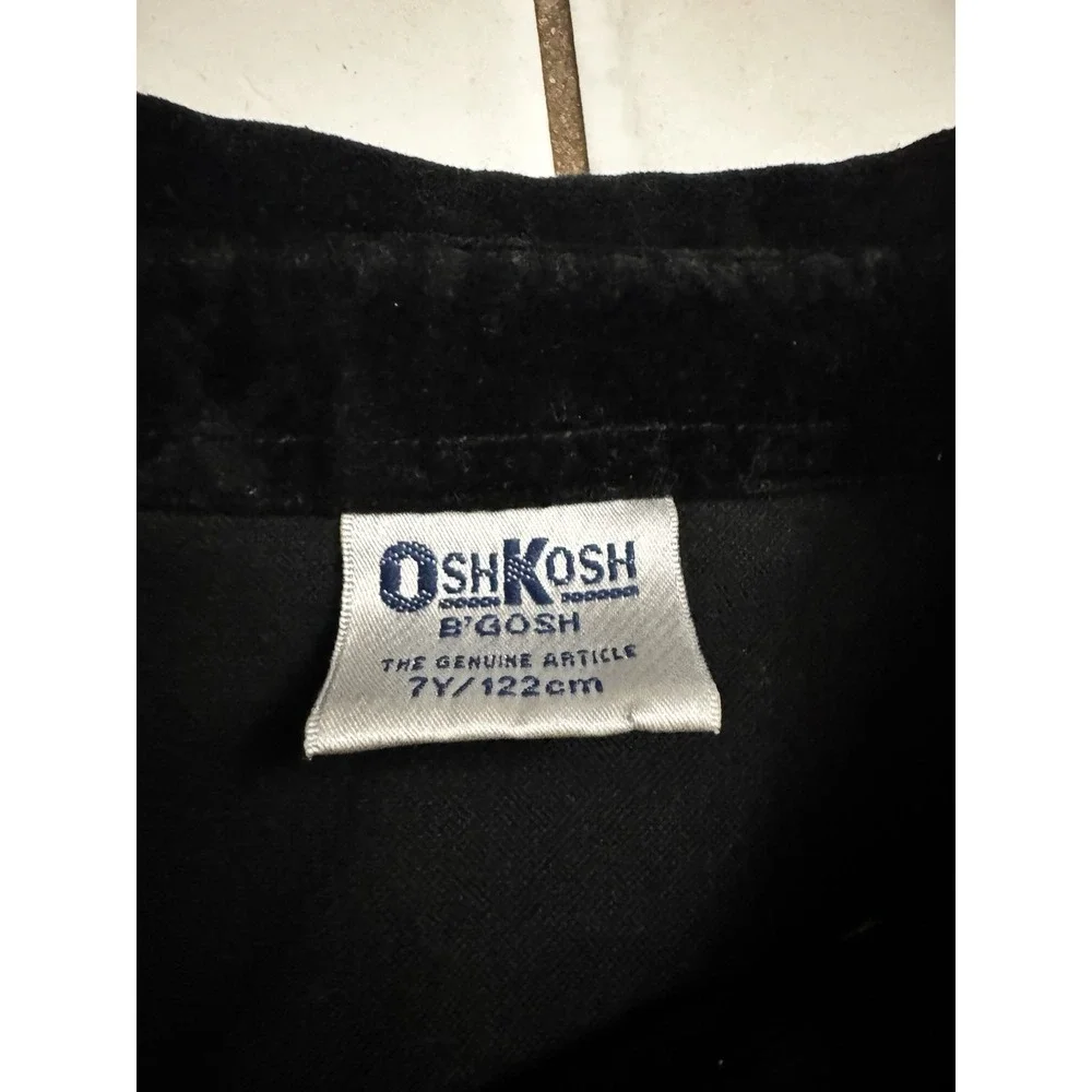 OshKosh B'gosh Girls 7 Black Velvet Holly Berry Embroidered Holiday Jacket Vtg
